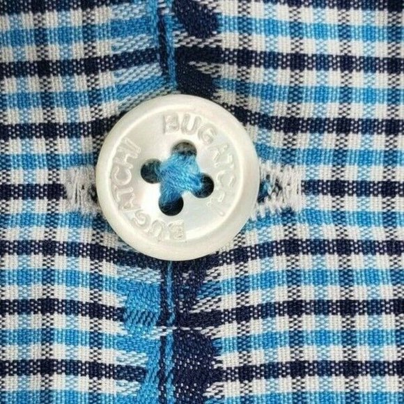 Bugatchi Uomo Men Embroidered Button Up Blue White Dress Shirt RN 99428 - Picture 11 of 12